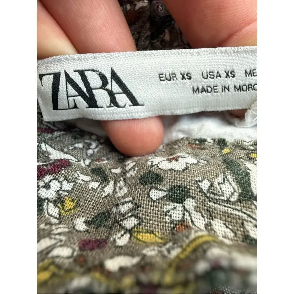 ZARA Floral Print Linen/Cotton Blend Pants Size XS